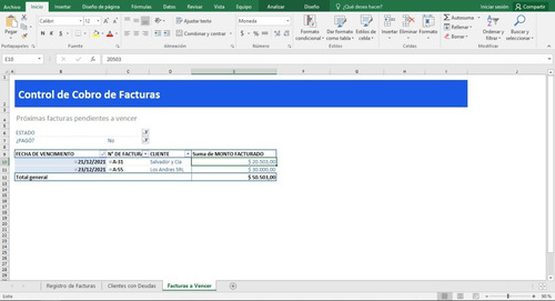 Excel Control De Cobro De Facturas