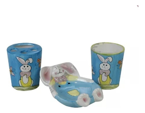 Set 3 Piezas Baño Daccord Rabbit Infantil Conejo Porcelana