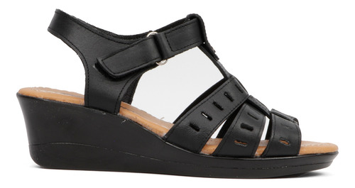 Sandalia Casuales Mujer Piel Negro Piel Punto Alto Z22 Gnv®