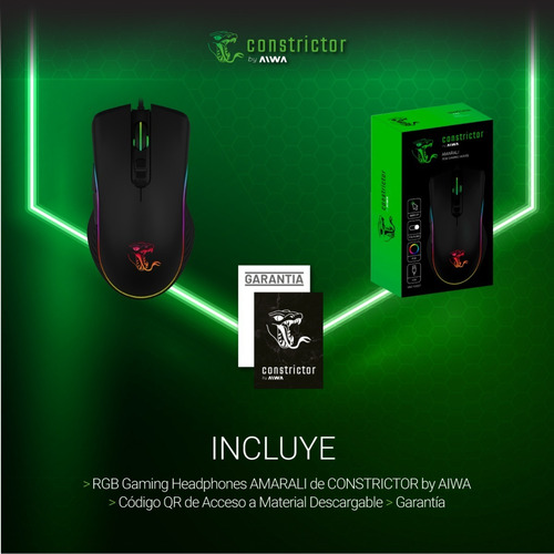 Imagen 3 de 6 de Mouse De Juego Aiwa Constrictor Rgb 7 Botones 3200 Dpi