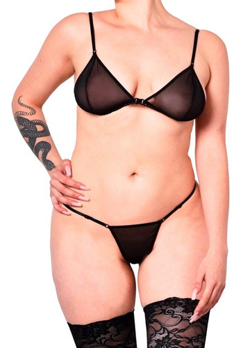 Conjunto De Tul Semi Transparente Regulable Xl Negro Malena