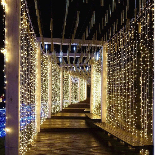 Imagen 8 de 10 de Cortina Luces 6x3m 608 Leds Decoración Fiesta Blanco Cálido
