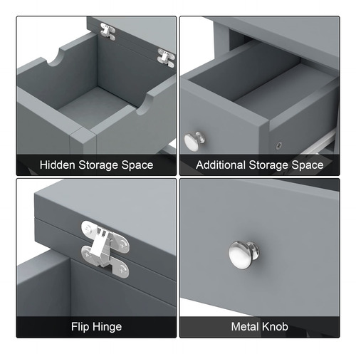 Mesa Auxiliar Abatible Mdf Con Cajón Color Gris Pequeña