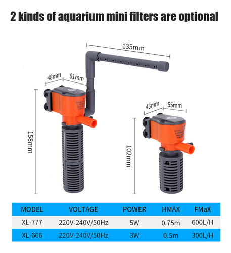 Minifiltro De OxĂgeno Para Peces De Acuario, 3 W/5 W, 3 En 1