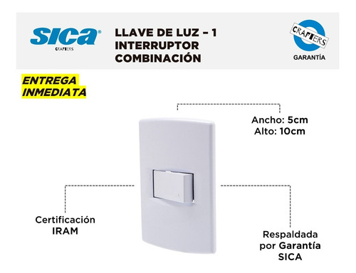 Imagen 2 de 5 de Llave De Luz Sica - 1 Interruptor Combinación - Blanca