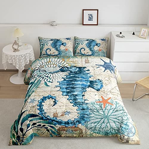 Seahorse Bedding Blue Teal Ocean Comforter Set Teal Blue Mar