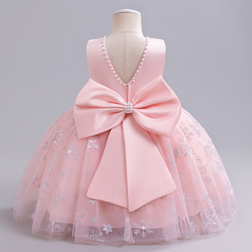 Vestido Rosa Princesa Con Perlas Y Estampado Nieve Para Bebé