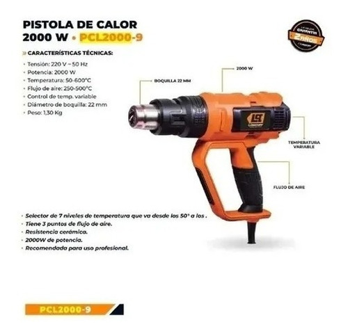 Pistola Calor Lusqtoff 2000w Vel Regulable Temp 600° + Kit