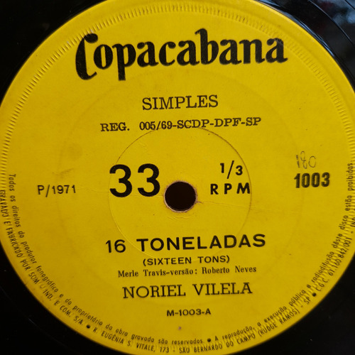 Imagem 2 de 4 de Compacto Noriel Vilela 1971 16 Toneladas Todo Enrolado