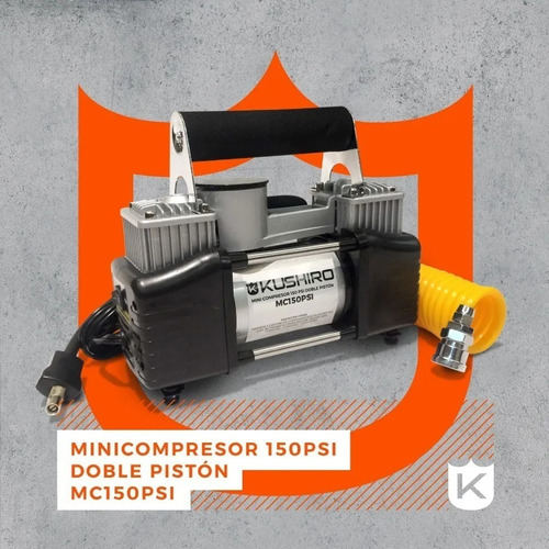 Imagen 2 de 4 de Compresor de aire mini a batería portátil Kushiro MC150PSI 25hp plateado/negro