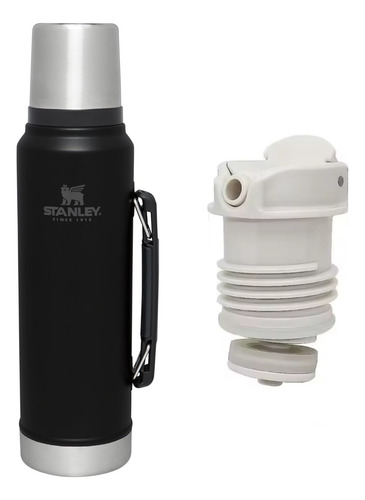 Termo Stanley 1 Litro Con Pico System Matero Cebador Mate 1l Negro C/agarradra - Pico Blanco
