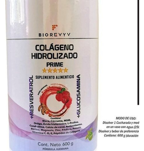 Colageno Hidrolizado Prime De Biorevyv 5 Estrellas Sabor Arándano