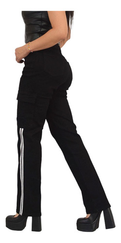 Pantalón Negro De Mezclilla Tipo Cargo Para Dama