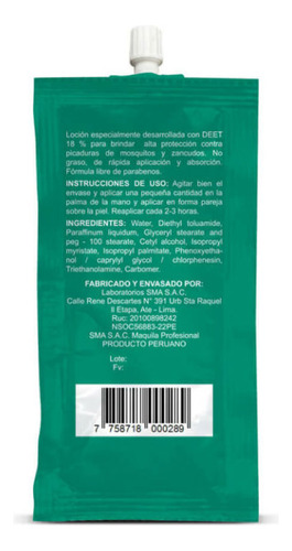 Repelente Deet 18% Sachet 10ml Con Tapa Palmera Sun