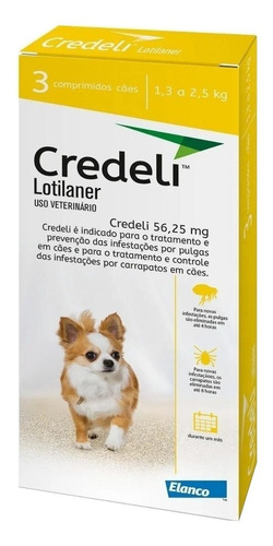 Pastilla antiparasitario para pulga Elanco Credelio para perro de 1.3kg a 2.5kg color amarillo