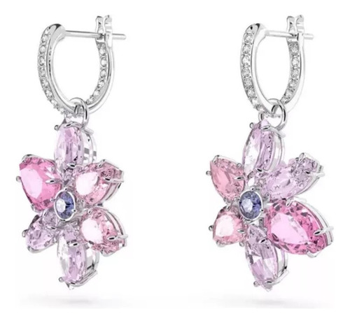 Aretes Swarovski Gema Tallas Mixtas Flor Rosas Rodio