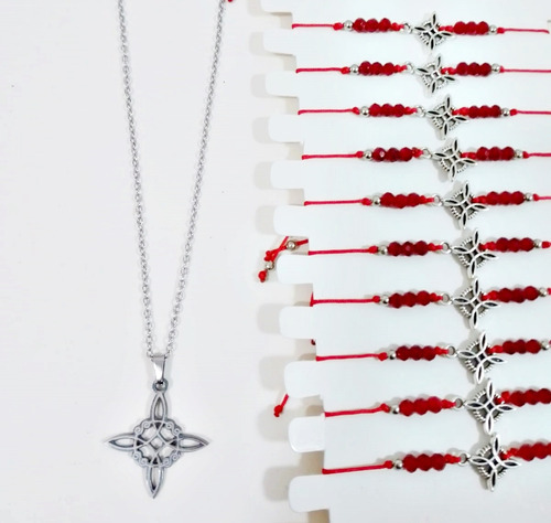 Collar Nudo De Bruja Acero Inoxidable Y Brazalete Rojo