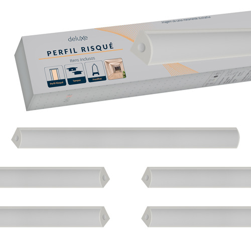 Kit 5 Perfil Led Barra Risque One Side Canto 18x13mm 2 Metros Sobrepor Branco Aluminio Cod:338285614-5 Deluxe By Avant