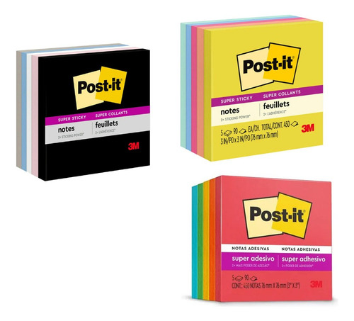 Notas Adhesivas Post-it Originales 3 Paquetes Con 5 Bloques