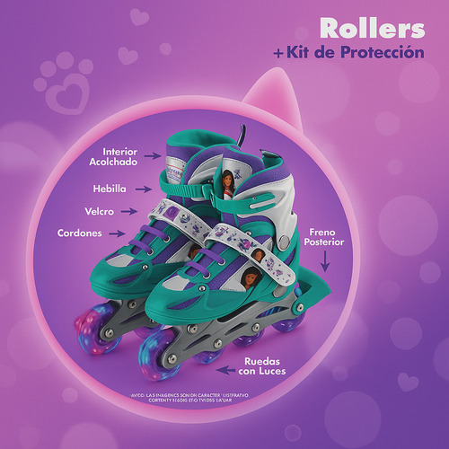 Rollers Infantil Gabbys Dollhouse + Kit De Proteccion Talle S Verde