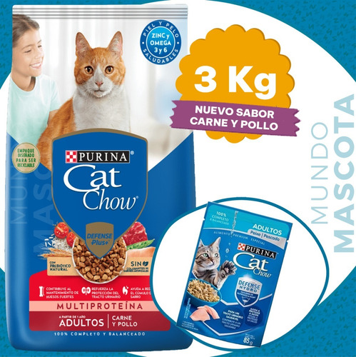 Alimento Gato Adulto Cat Chow Carne 3 Kg / Mundo Mascota