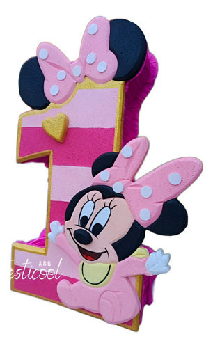 Piñata Personalizada Temática Numero Uno Agua Minie Bebe Numero Uno 50cm