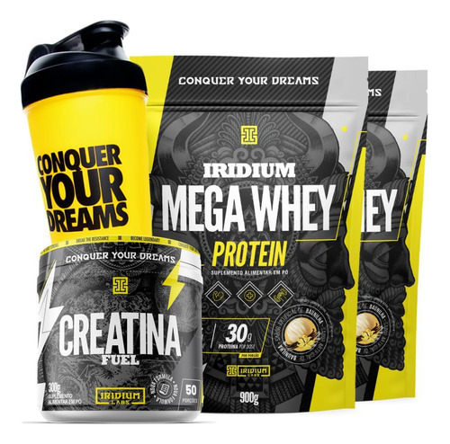 Kit 2x Whey Protein Mega + Creatina Fuel 300g + Coqueteleira