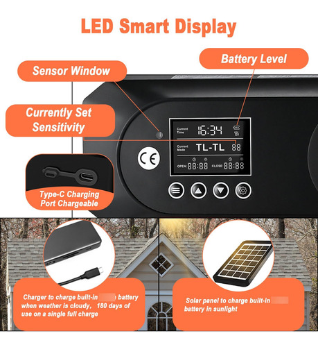 Puerta Automática De Gallinero Solar Con Control Remoto Blue