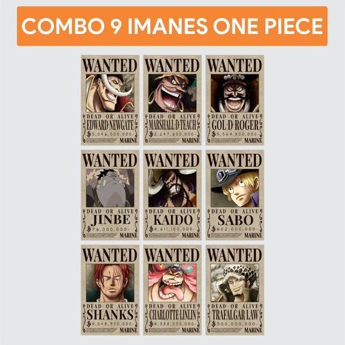 Imanes Wanted One Piece X 9 Personajes Grosos - Animeras