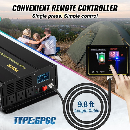 Inversor De Corriente Onda Sinusoidal Pura 2500w Lcd