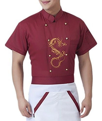 Qzunique Bordado Dragon Chef Chaquetas Con Bolsillos Res