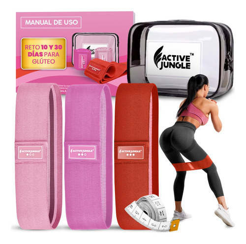 Bandas De Ejercicio Active Jungle Ligas De Resistencia 3pcs Color Kit 3 Bandas Tela Rosas