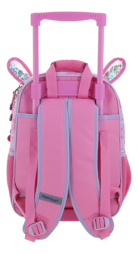 Mochila Con Ruedas Mediana Chenson Happy Girl Lepin Rosa Color Rosa Oscuro Diseño De La Tela Liso