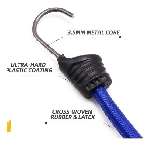 Imagen 5 de 10 de Set 30 Pzs Cordones Elástico Con Gancho Metal Bungees Cuerda