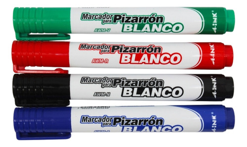 4 Marcadores Pizarron Blanco Colores A-ink Punta Cincel