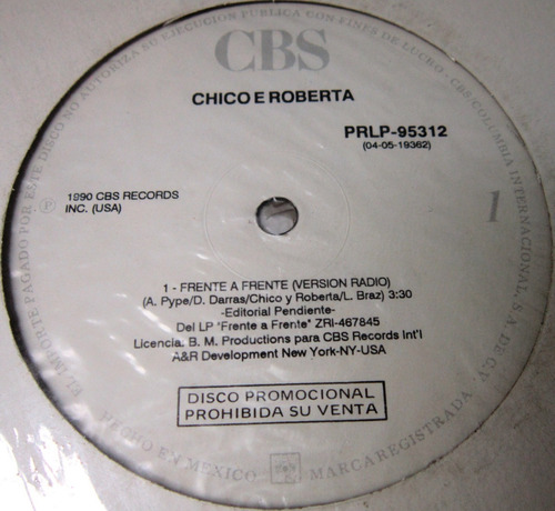  Chico E Roberta - Frente A Frente  Single Promo Nuevo Lp