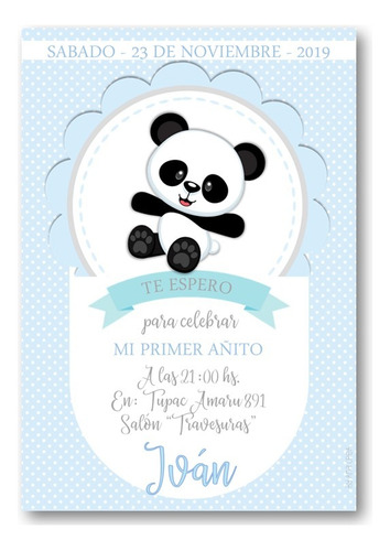 Invitación Digital Personaliz. Osito Panda #4 Imprimible Oso