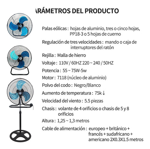 Ventilador 3en1 Piso/pared/pedestal 18 Pulgadas 2pz