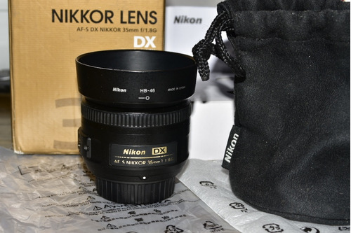 Lente Nikon Fijo 35mm 1.8g En Caja Ambas Tapas Parasol Funda