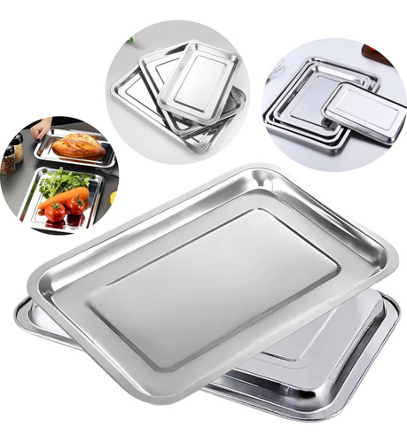 Bandeja Aço Inox Retangular Rasa 32 X 22 - Ke Home