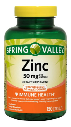 Zinc De 50 Mg Con Vitamina D3, 150 Capsulas Spring Valley