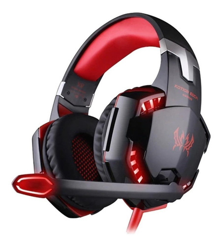 Fone de ouvido over-ear gamer Kotion Gamer G2000 preto e vermelho com luz LED