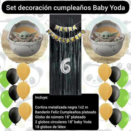 Combo Decoración Cumpleaños Globos Baby Yoda / Star Wars