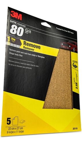 3m Papel De Lija 32115  Grano 80  9 X 11 In  5 Por Paquete