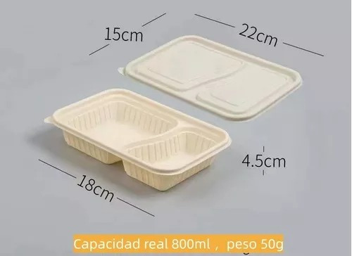 100 Envases Biodegradable Colacion Comidas 800ml