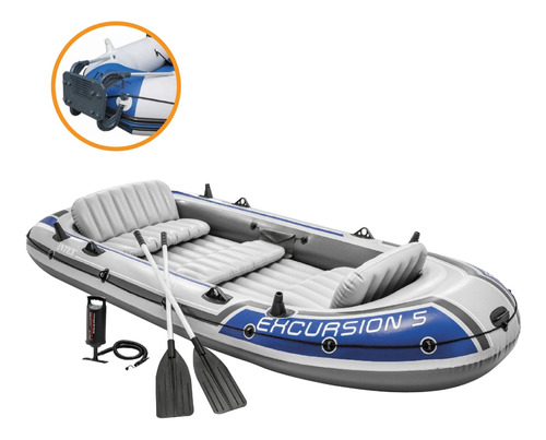 Bote Inflável Intex Excursion 5 C/ Suporte Motor Remos Barco