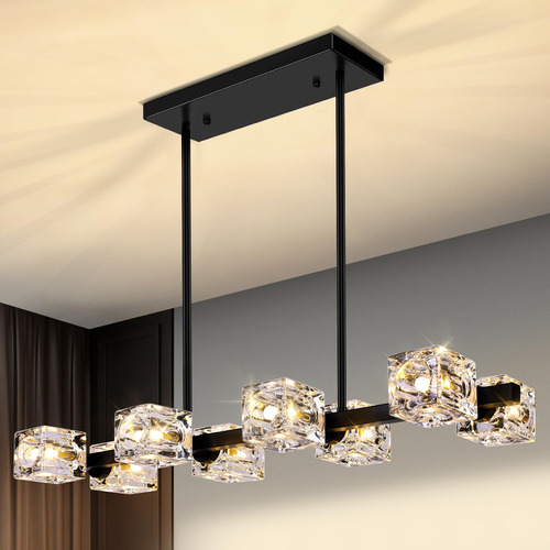 Lámparas Colgantes De Cristal Negro Para Comedor, 8 Luces