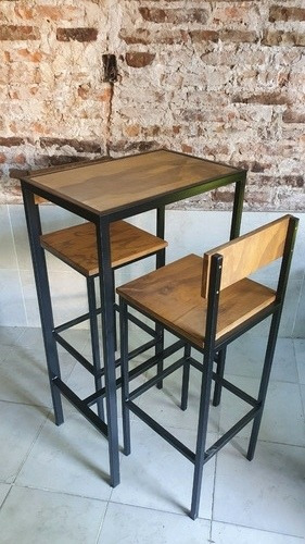 Imagen 2 de 8 de Mesa Barra Desayunador 60x40x105 + 2 Taburetes Con Respaldo