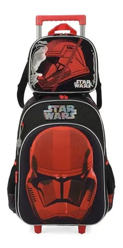 Mochila Escolar Rodinhas Star Wars Lancheira Estojo Cor Preto ...