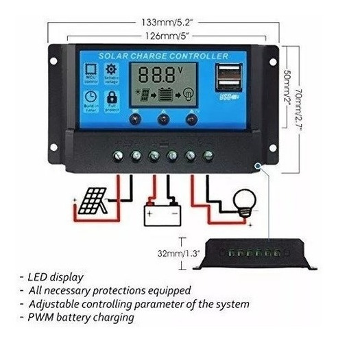 Imagen 6 de 8 de Convertidor Inversor 12v 220v 2000w Con Regulador 30 Amperes